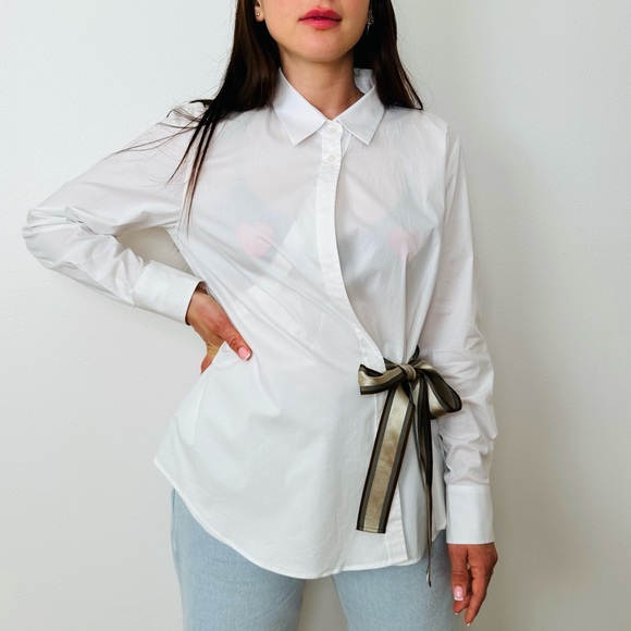 Marella sport long sleeve wrap poplin blouse shirt tie waist - Picture 3 of 11